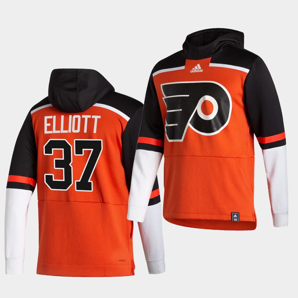 Men Philadelphia Flyers #37 Elliott Orange NHL 2021 Adidas Pullover Hoodie Jersey